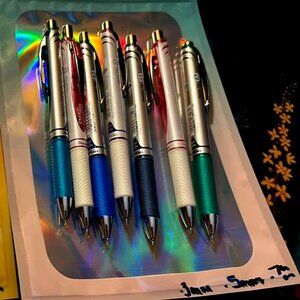 Pentel Energel Pens .3, .5 & .7mm Pink, blue, green, purple  (7 ct) - NEW